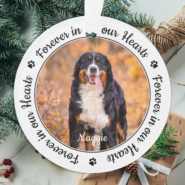 Forever in our Hearts Modern Picture Dog Memorial Ornament | Zazzle