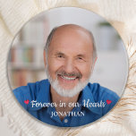 Forever In Our Hearts Modern Remembrance Memorial Button<br><div class="desc">Honor your loved one with a custom photo memorial button. This unique memorial keepsake button is the perfect gift for yourself, family or friends to pay tribute to your loved one. Quote " Forever In Our Hearts. " Customize with favorite photo & name. This memorial button is perfect for funeral...</div>