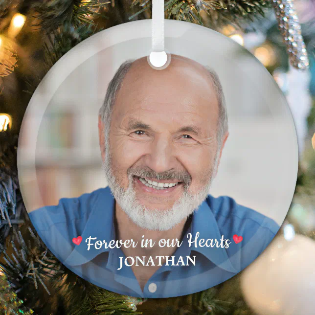 Forever In Our Hearts Modern Remembrance Memorial Glass Ornament Zazzle