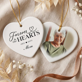 Forever in Our Hearts Mom Heart Photo Memorial Ceramic Ornament