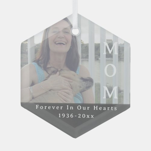 FOREVER in our Hearts Mom Photo Memorial Glass Ornament