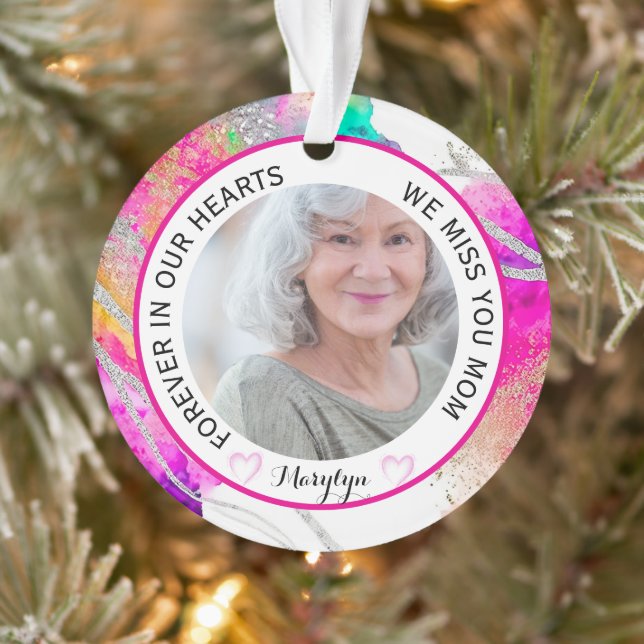 Forever in Our Hearts Mom Rainbow Glitter  Ornament (Tree)