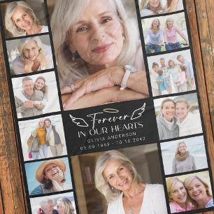 Forever in Our Hearts Multi Photo Collage Memorial Fleece Blanket