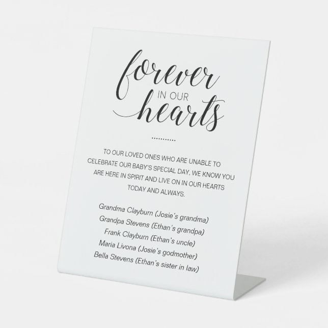 Forever In Our Hearts Names Memorial Baby Shower Pedestal Sign (Front)