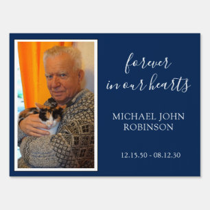 Forever in Our Hearts Navy Blue Photo Memorial Sign