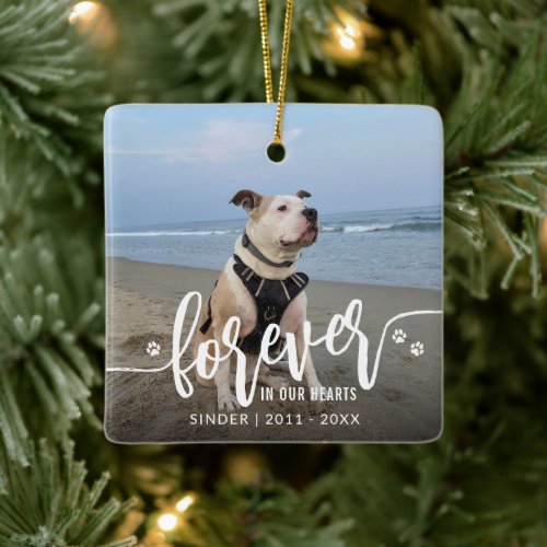 Forever In Our Hearts Paw Print Loss Dog Photos Ceramic Ornament