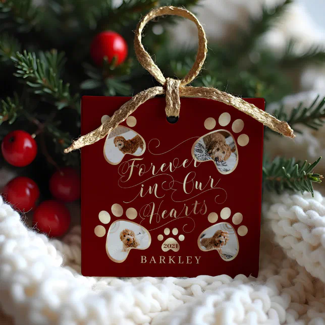 Forever in Our Hearts Paw Print Photo Pet Memorial Ceramic Ornament ...