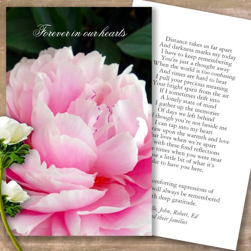 Forever In Our Hearts Peony Prayer Sympathy Cards