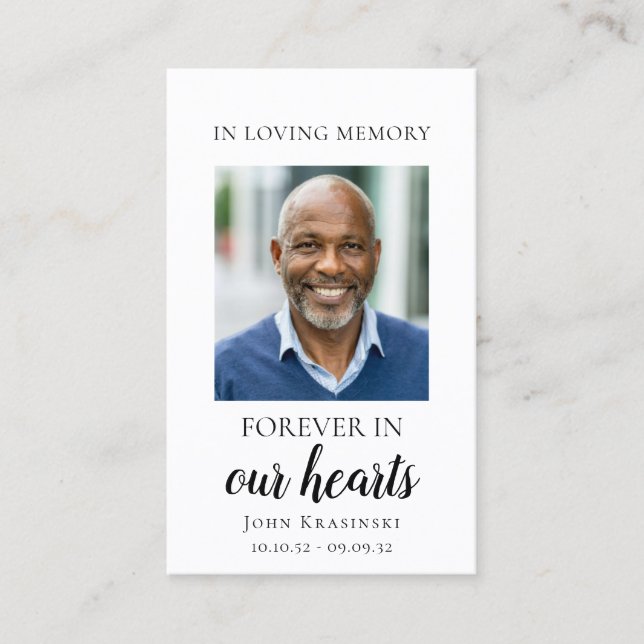 Forever in our hearts personalized funeral card (Front)