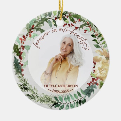 Forever In Our Hearts Personalized Photo Memorial  Ceramic Ornament