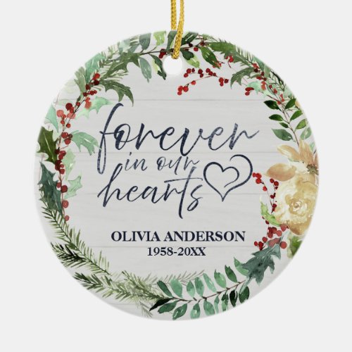 Forever In Our Hearts Personalized Photo Memorial  Ceramic Ornament