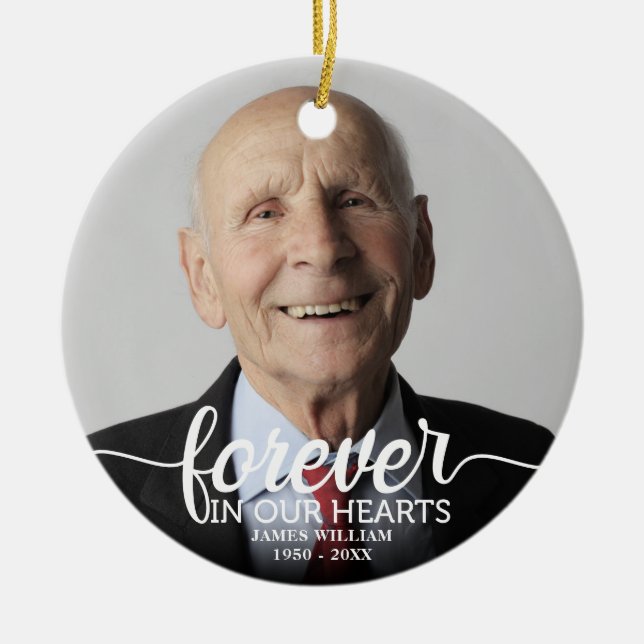 Forever In Our Hearts Personalized Photo Memorial Ceramic Ornament (Front)