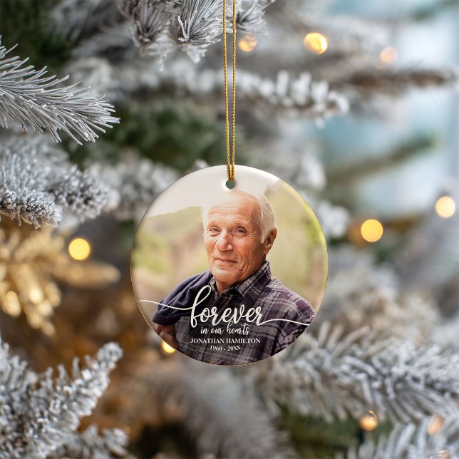 Forever In Our Hearts Personalized Photo Memorial Ceramic Ornament (Creator Uploaded)