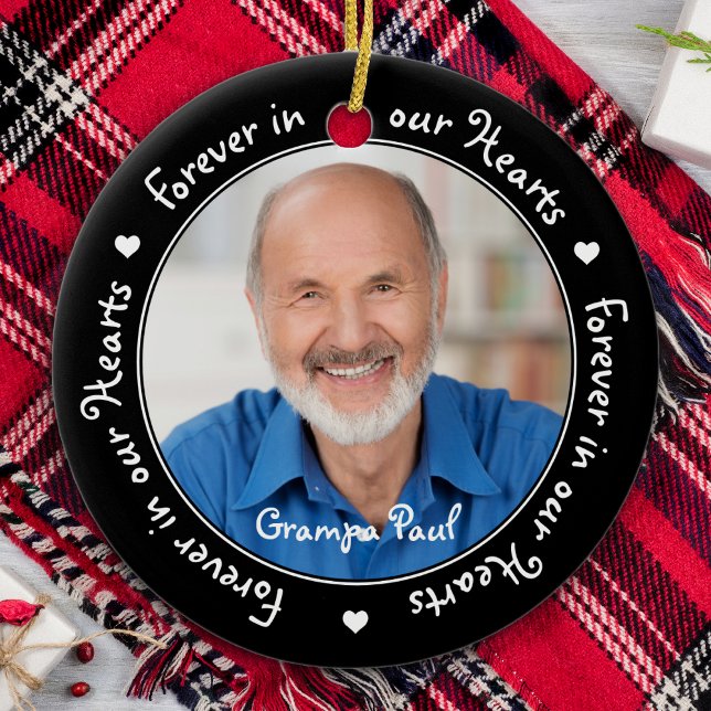 Forever in our Hearts Personalized Photo Memorial Ceramic Ornament (Creator Uploaded)