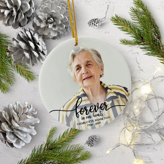 Forever In Our Hearts Personalized Photo Memorial Ceramic Ornament (Creator Uploaded)