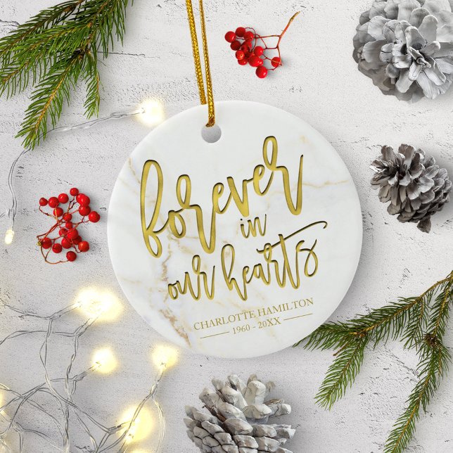 Forever In Our Hearts Personalized Photo Memorial Ceramic Ornament (Creator Uploaded)