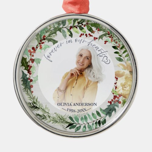 Forever In Our Hearts Personalized Photo Memorial  Metal Ornament
