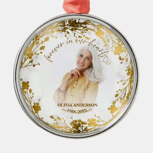 Forever in our hearts Personalized Photo Memorial Metal Ornament