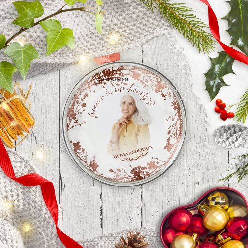 Forever in our hearts Personalized Photo Memorial Metal Ornament