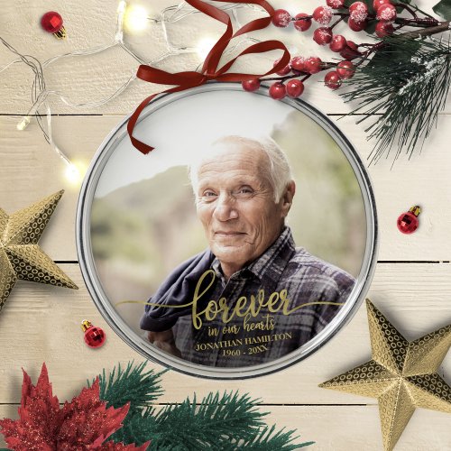 Forever In Our Hearts Personalized Photo Memorial Metal Ornament