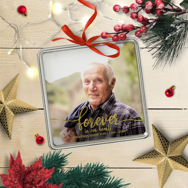 Forever In Our Hearts Personalized Photo Memorial Metal Ornament (Creator Uploaded)