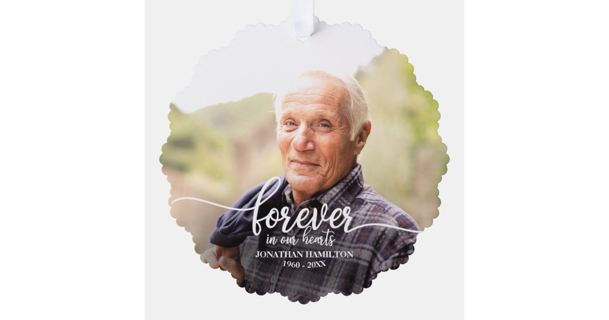 Forever In Our Hearts Personalized Photo Memorial Ornament Card | Zazzle