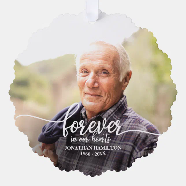 Forever In Our Hearts Personalized Photo Memorial Ornament Card | Zazzle