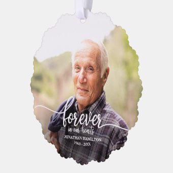 Forever In Our Hearts Personalized Photo Memorial Ornament Card | Zazzle