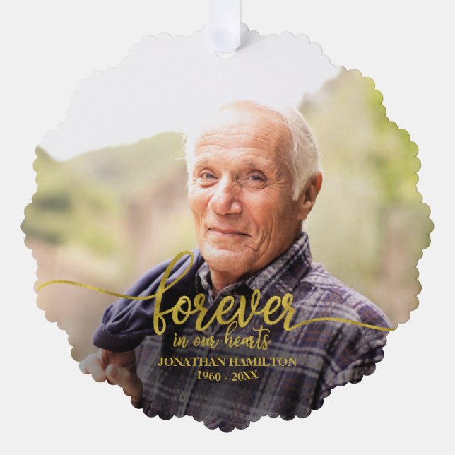 Forever In Our Hearts Personalized Photo Memorial Ornament Card (Front)