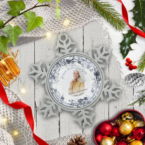 Forever In Our Hearts Personalized Photo Memorial  Snowflake Pewter Christmas Ornament