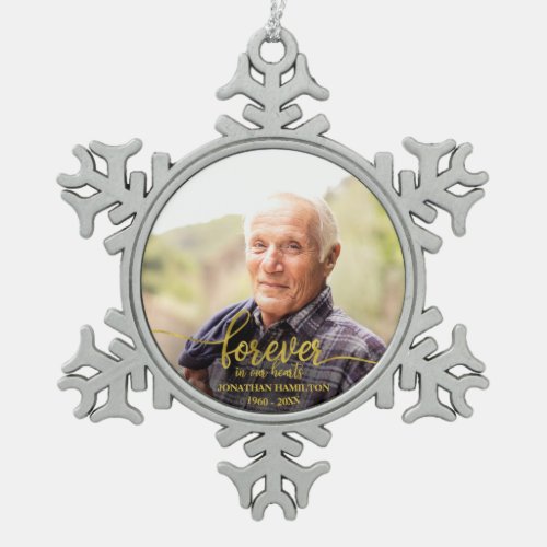 Forever In Our Hearts Personalized Photo Memorial Snowflake Pewter Christmas Ornament