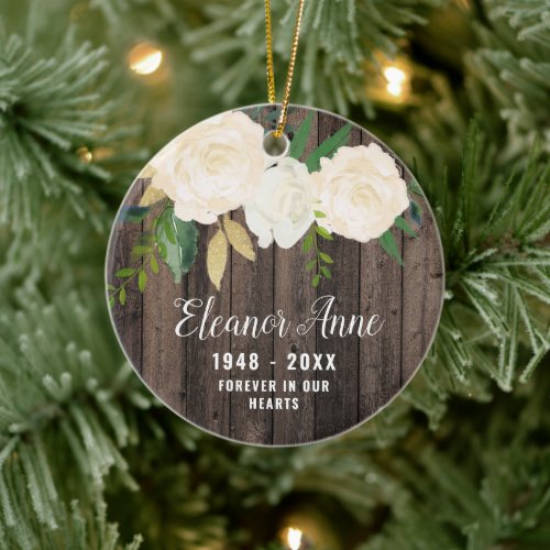 Forever In Our Hearts Personalized Rustic Memorial Ceramic Ornament