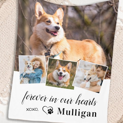 Forever in our Hearts Pet Dog Memorial 4 Photo Fleece Blanket