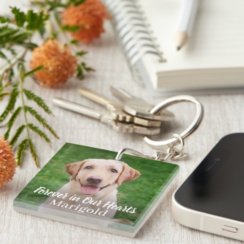 Forever in Our Hearts Pet Dog Photo Keepsake Keychain