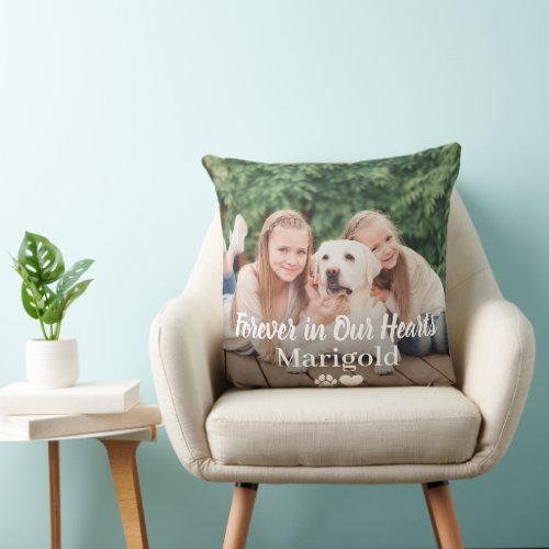 Forever in Our Hearts Pet Dog Photo Memorial Throw Pillow