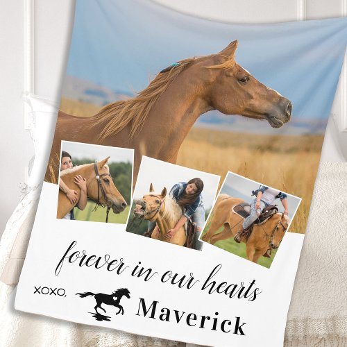Forever in our Hearts Pet Horse Memorial 4 Photo Fleece Blanket