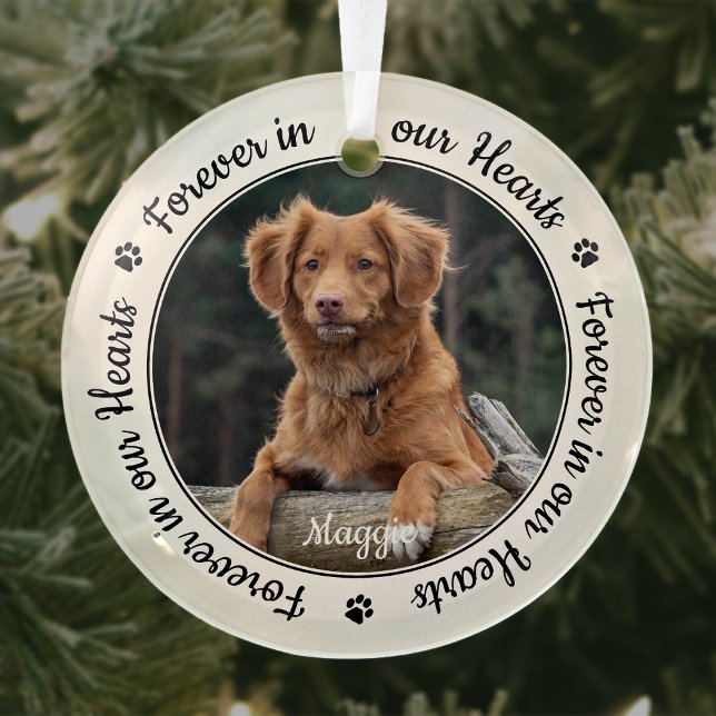Forever in our Hearts Pet Loss Gift Dog Memorial Glass Ornament (Creator Uploaded)
