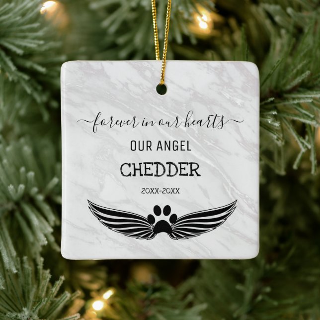 Forever in Our Hearts Pet Memorial Angel Wings Ceramic Ornament (Tree)