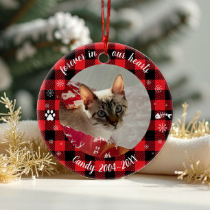 Forever in our Hearts Pet Memorial Buffalo Check Ceramic Ornament