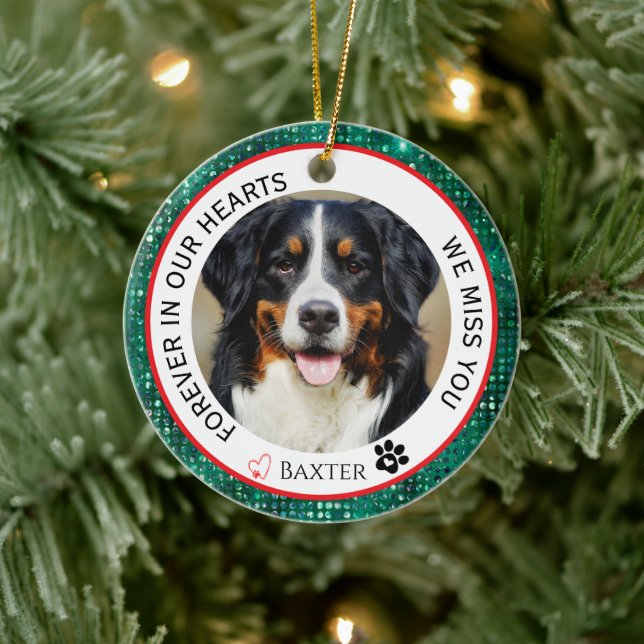 Forever in Our Hearts Pet Memorial Green Ceramic Ornament (Tree)