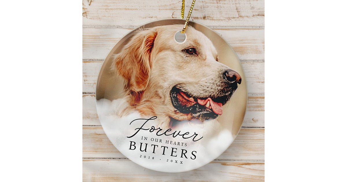 Forever in our Hearts Pet Memorial Modern Photo Ceramic Ornament | Zazzle
