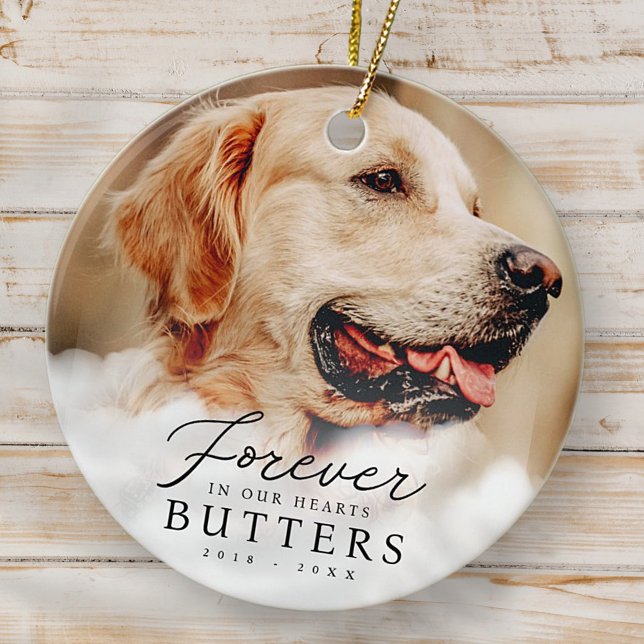 Forever in our Hearts Pet Memorial Modern Photo Ceramic Ornament (Creator Uploaded)