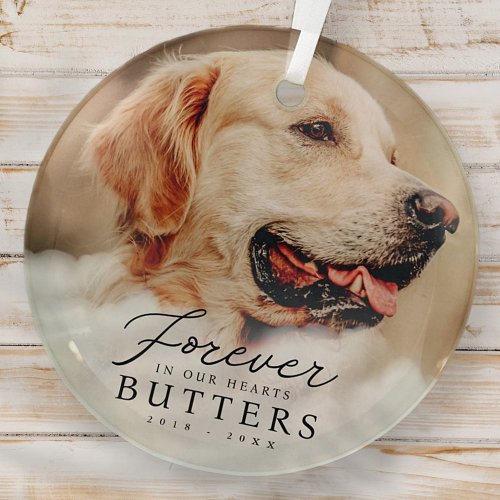 Forever in our Hearts Pet Memorial Modern Photo Glass Ornament
