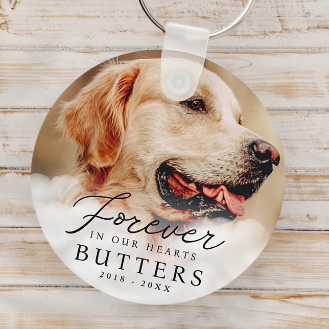 Forever in our Hearts Pet Memorial Modern Photo Keychain (Creator Uploaded)