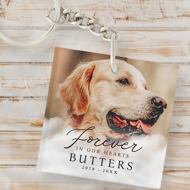 Forever in our Hearts Pet Memorial Modern Photo Keychain (Creator Uploaded)