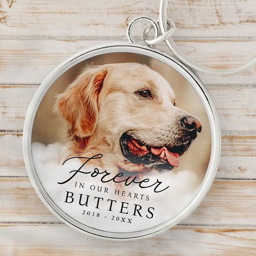 Forever in our Hearts Pet Memorial Modern Photo Keychain