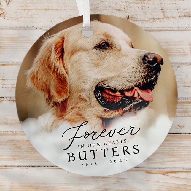 Forever in our Hearts Pet Memorial Modern Photo Metal Ornament (Creator Uploaded)