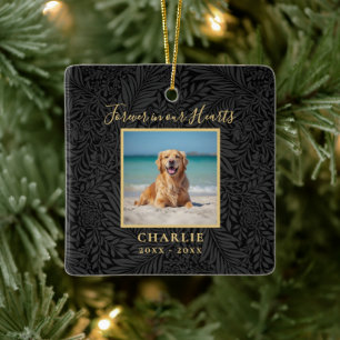 Forever in our Hearts Pet Memorial Name Photo Ceramic Ornament