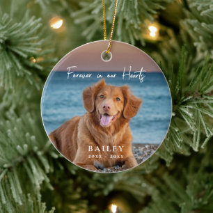 Forever in our Hearts Pet Memorial Name Photo Ceramic Ornament