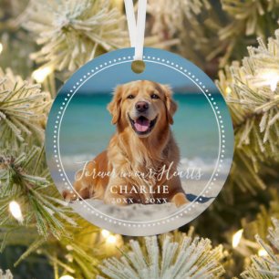 Forever in our Hearts Pet Memorial Name Photo Metal Ornament